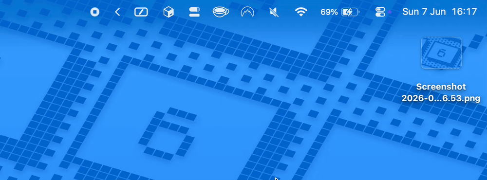 Screen recording of Slashgrab copying a file path after a file is dropped on the menu bar icon.